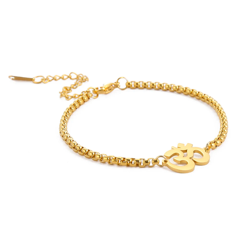 Skyrim Religious Indian Buddhism Yoga OM Bracelets on Hand for Women Men Stainless Steel Box Chain Bracelet Supernatural Jewelry