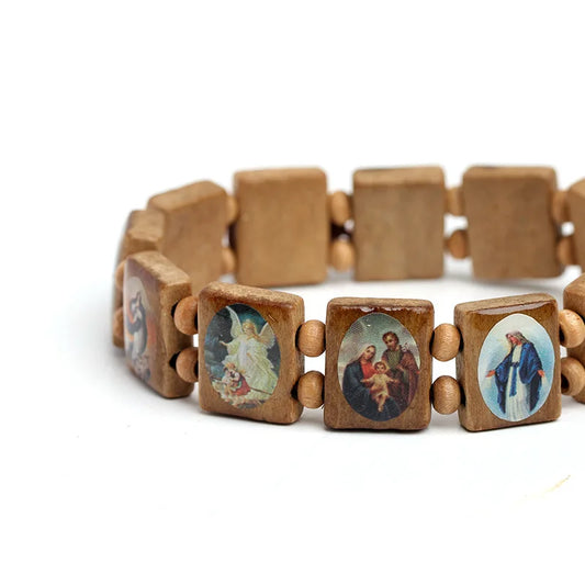 Natural wooden Catholic jewelry Christian Jesus faith Rosary Bracelet religious charm jewelry Bracelets on hand wholesale