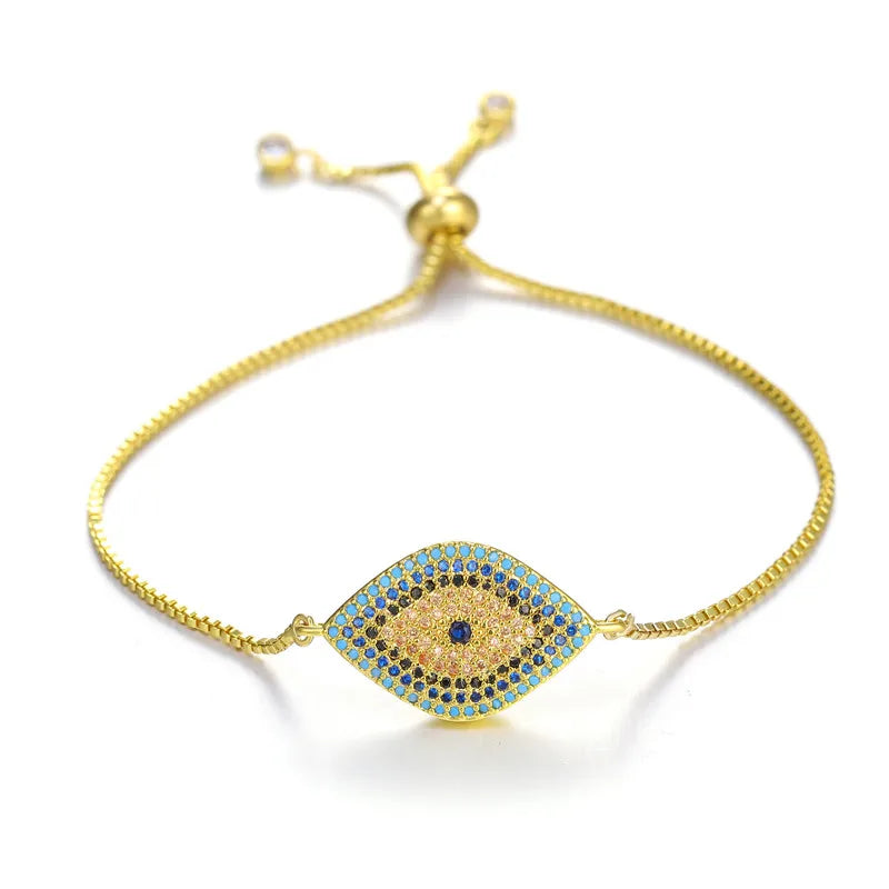 Juya Handmade Copper Adjustable Chains Micro Pave Zircon Enamel Greek Evil Eye Of Fatima Hamsa Hand Bracelets For Women Men