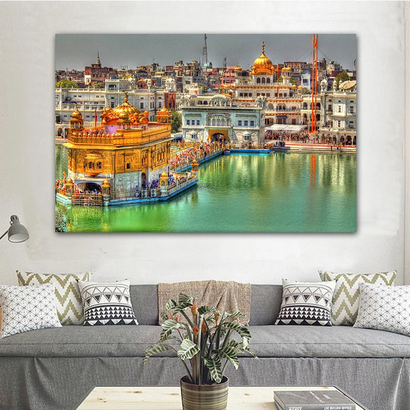 Sikhism Canvas Painting Golden Temple Amritsar Posters Wall Art Hindu Religion Holy Land Pictures for Living Room Decor Unframed
