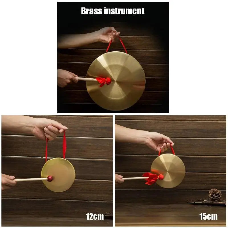 Hand Gong with Wooden Stick Traditional Chinese Folk Musical Instrument Toy for Kids Brass Copper Chapel Opera Percussion