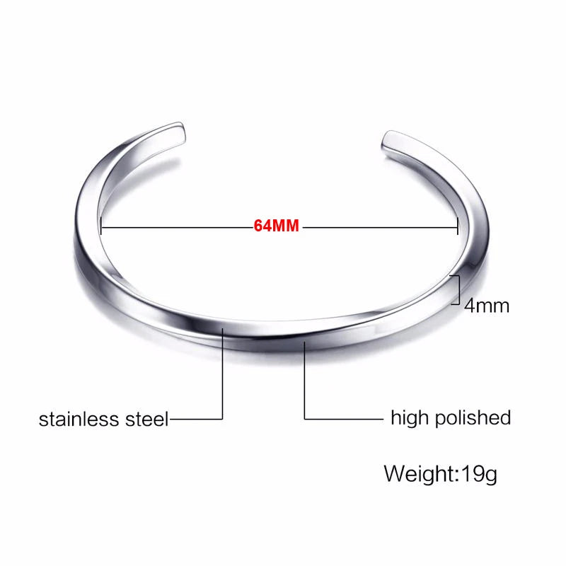 MEN TWISTED C BANGLE WITH SMALL WRIST MOBIUS BRACELET ANTIQUE SILVER COLOR STACKING CUFF BANGLE STAINLESS STEEL UNISEX JEWELRY