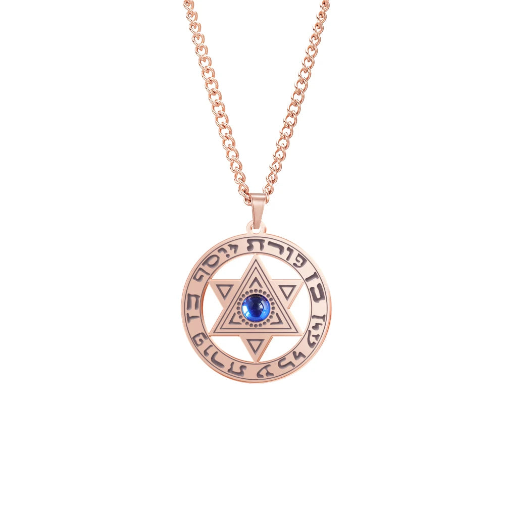 My Shape Star of David Crystal Pendant Necklace for Men Women Hebrew Talisman Amulet Supernature Stainless Steel Jewish Jewelry