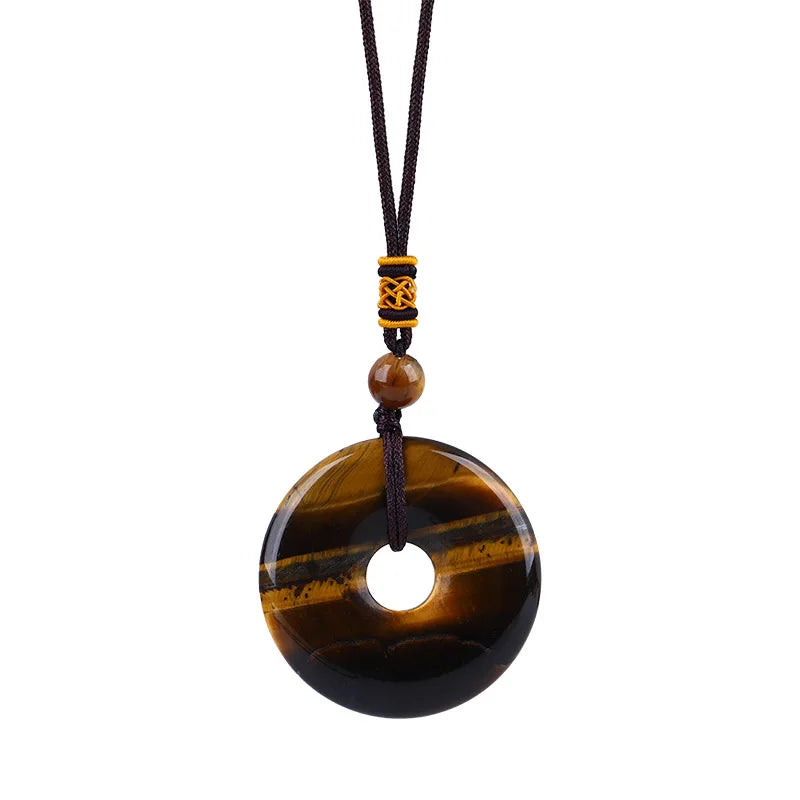 Reiki Healing Crystal Circle Donut Necklace Natural Amethyst Stone Amulet Lucky Coin Pendent Necklace Jewellry Gift Dropshipping