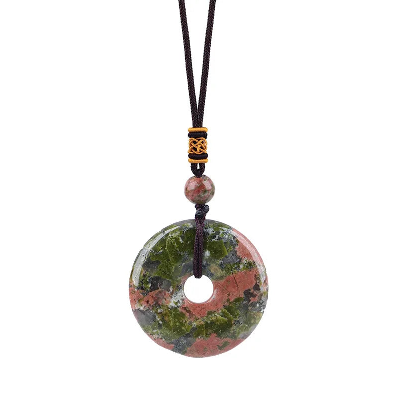 Reiki Healing Crystal Circle Donut Necklace Natural Amethyst Stone Amulet Lucky Coin Pendent Necklace Jewellry Gift Dropshipping