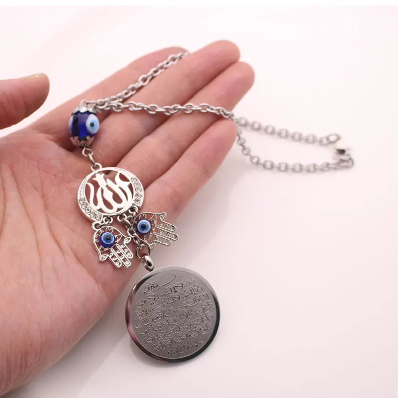 turkey evil eye Allah AYATUL KURSI hamsa hand of fatima Car Rear View Mirror crystal Car Pendant Hanging
