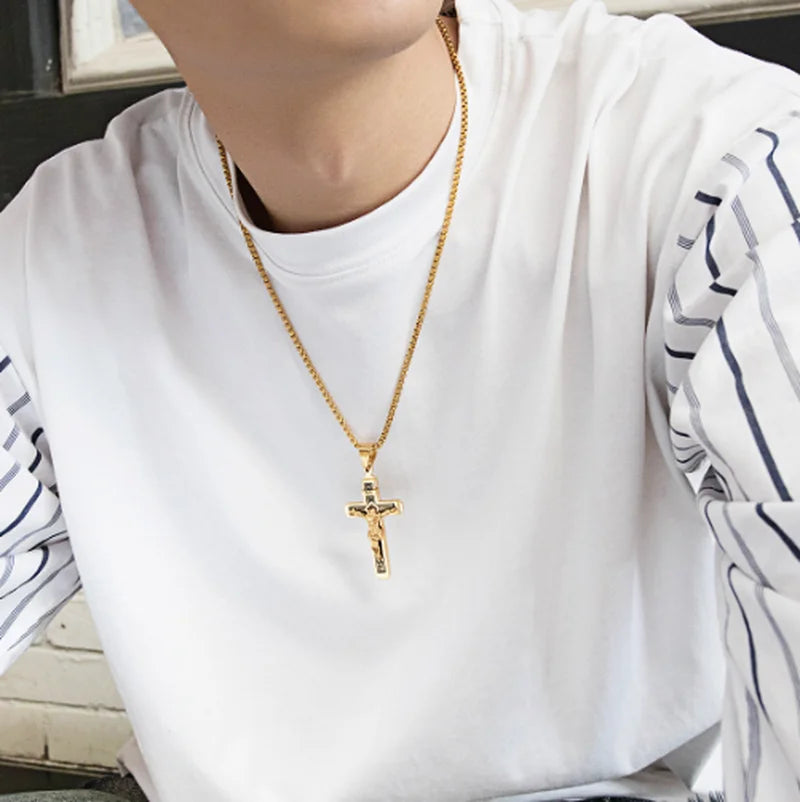 Vintage Jesus Cross Pendant Men and Women Amulet Necklace Catholic Christian Religious Prayer Jewelry Gift
