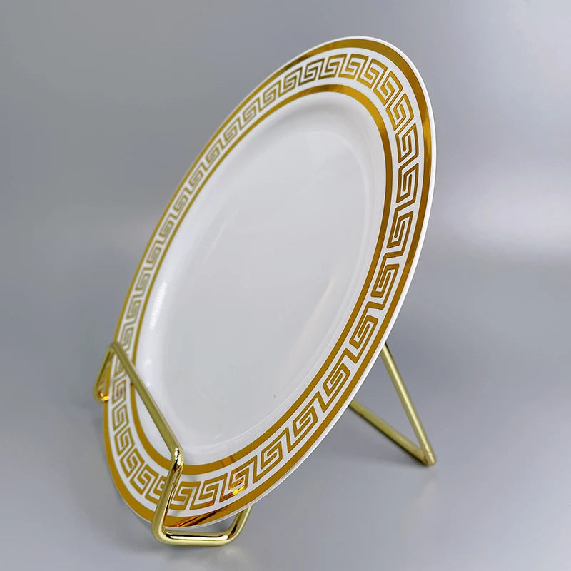 10 Pieces x Home Party Wedding Reuseable Tableware Supplies Golden Rim Round Dessert Plate
