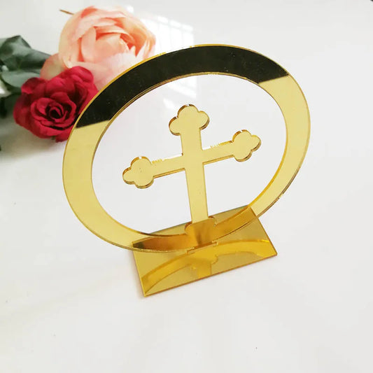 20pcs 10cm High Mirror Cross Prayer for Table God Bless of The Lord's Prayer Christening & Baptism House Moving
