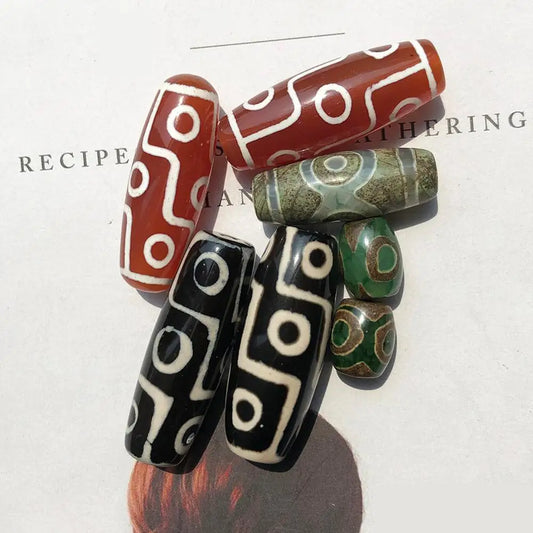 Green Red Prayer Mala Black Tibetan Mystical Agates Dzi Stone Beads Oval 9 eyed Beads for jewelry making bracelet Religion faith