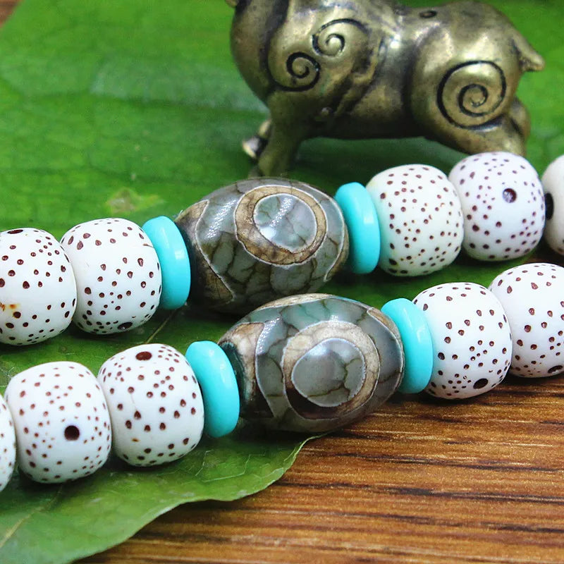1/2pcs Prayer Mala Tibetan Mystical Dzi 3 Green Eyes Oval Beads DIY Bracelet Necklace Charms Findings For Jewelry Making 8x12mm