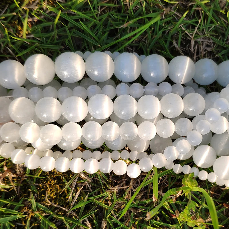 Natural Moon Stone Beads White Cat Eye Round Loose Beads 4/6/8/10/12mm Jewelry Making DIY Bracelet 15" Strand