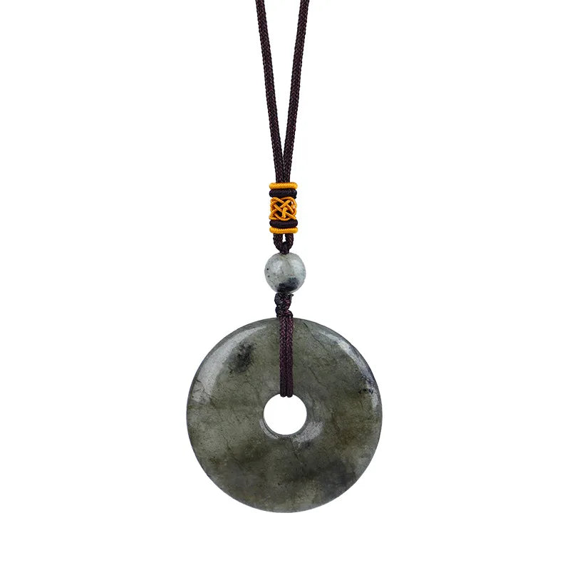Reiki Healing Crystal Circle Donut Necklace Natural Amethyst Stone Amulet Lucky Coin Pendent Necklace Jewellry Gift Dropshipping