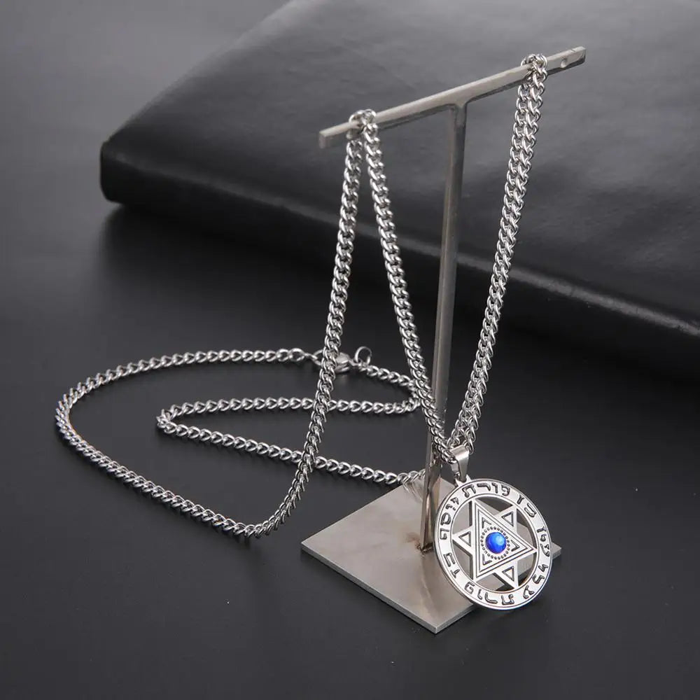 My Shape Star of David Crystal Pendant Necklace for Men Women Hebrew Talisman Amulet Supernature Stainless Steel Jewish Jewelry