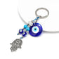 LUCKY EYE Tree Fatima Hamsa Hand Evil Eye Pendant Keychain Silver Color Ring Key Chain Car Keyring for Women Men Jewelry BE29