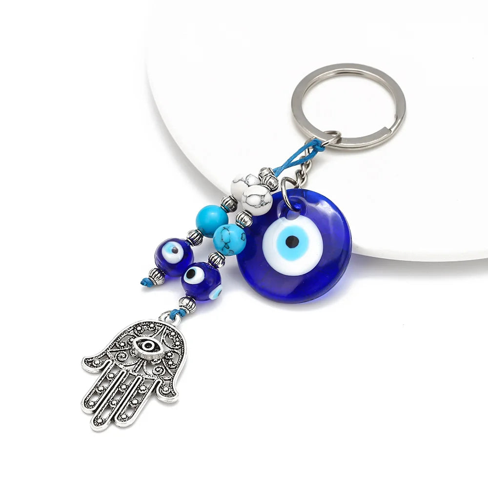 LUCKY EYE Tree Fatima Hamsa Hand Evil Eye Pendant Keychain Silver Color Ring Key Chain Car Keyring for Women Men Jewelry BE29