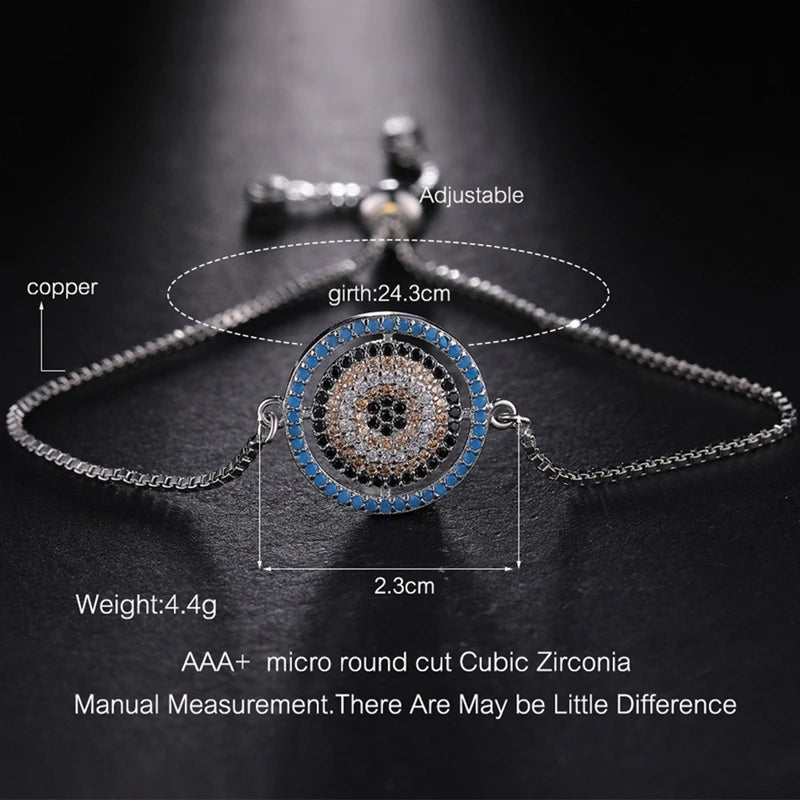 Juya Handmade Copper Adjustable Chains Micro Pave Zircon Enamel Greek Evil Eye Of Fatima Hamsa Hand Bracelets For Women Men