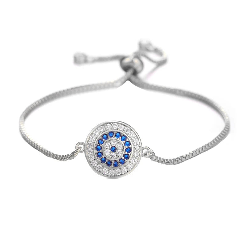 Juya Handmade Copper Adjustable Chains Micro Pave Zircon Enamel Greek Evil Eye Of Fatima Hamsa Hand Bracelets For Women Men