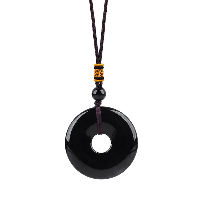 Reiki Healing Crystal Circle Donut Necklace Natural Amethyst Stone Amulet Lucky Coin Pendent Necklace Jewellry Gift Dropshipping