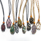 Necklace Cord Empty Stone Holder Natural Quartz Crystal Raw Stone Chakra Point Healing Fish Netted Indians Amulets Pendant 1pc