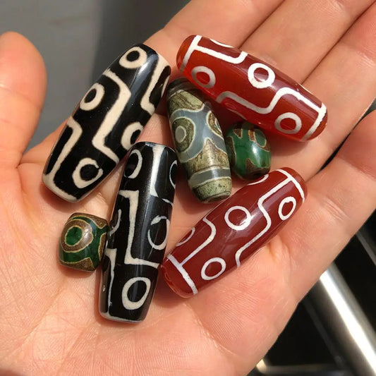 Green Red Prayer Mala Black Tibetan Mystical Agates Dzi Stone Beads Oval 9 eyed Beads for jewelry making bracelet Religion faith