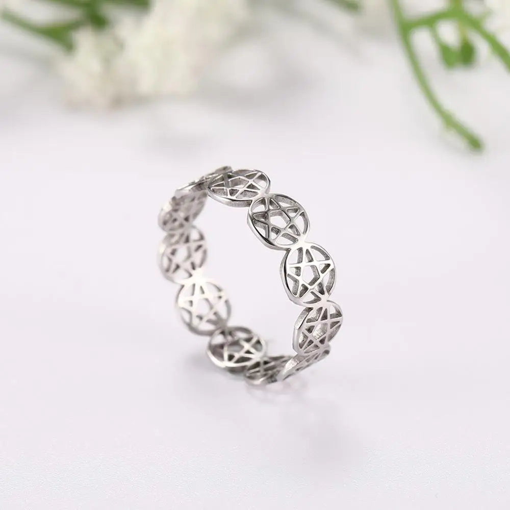 Skyrim Pentagram Hexagon Rings for Women Stainless Steel Star of David Jewish Finger Ring Religious Amulet Anniversary Jewelry
