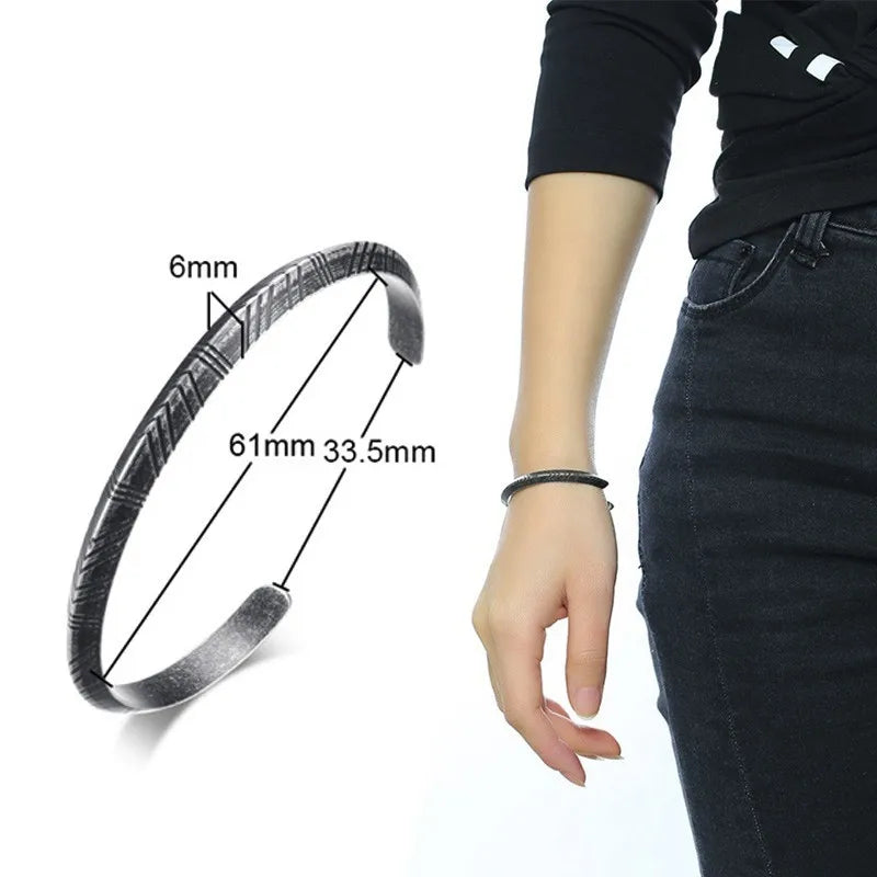 Vnox Oxidized Antique Stainless Steel Bangle for Women Men,Vintage Simple Basic Unisex Cuff Bracelet,Solid Metal Viking Jewelry