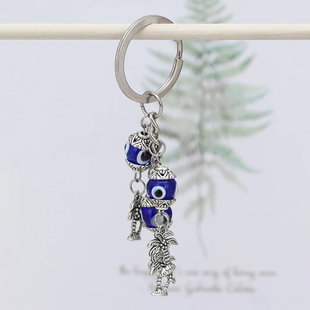 LUCKY EYE Tree Fatima Hamsa Hand Evil Eye Pendant Keychain Silver Color Ring Key Chain Car Keyring for Women Men Jewelry BE29