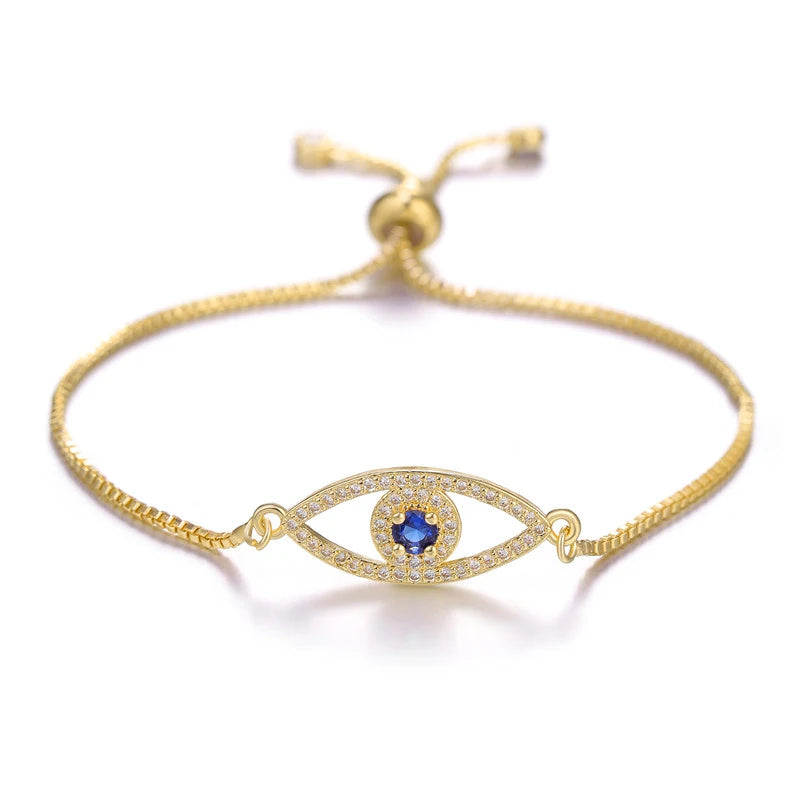 Juya Handmade Copper Adjustable Chains Micro Pave Zircon Enamel Greek Evil Eye Of Fatima Hamsa Hand Bracelets For Women Men