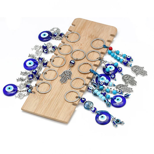LUCKY EYE Tree Fatima Hamsa Hand Evil Eye Pendant Keychain Silver Color Ring Key Chain Car Keyring for Women Men Jewelry BE29
