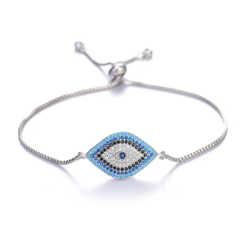 Juya Handmade Copper Adjustable Chains Micro Pave Zircon Enamel Greek Evil Eye Of Fatima Hamsa Hand Bracelets For Women Men