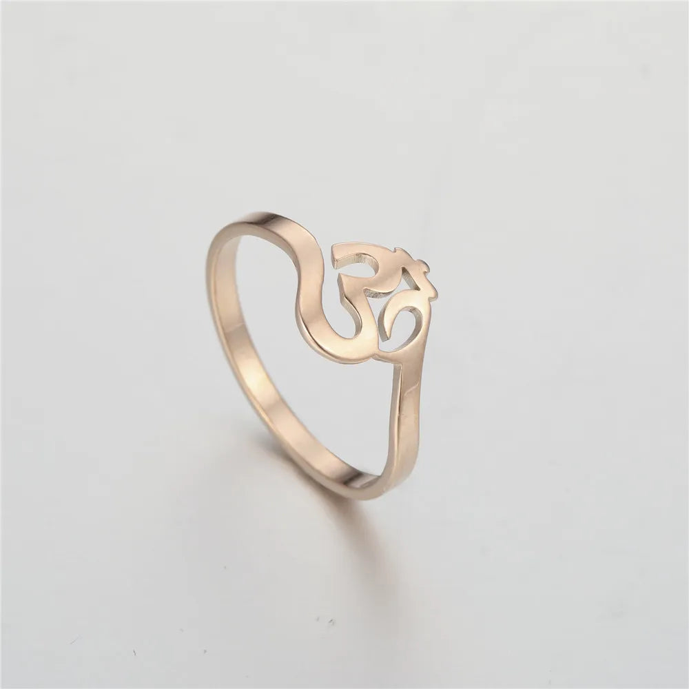Skyrim Buddhism Indian Yoga Om Finger Rings for Women Stainless Steel Mandala Gothic Talisman Amulet Casual Ring Jewelry Gift