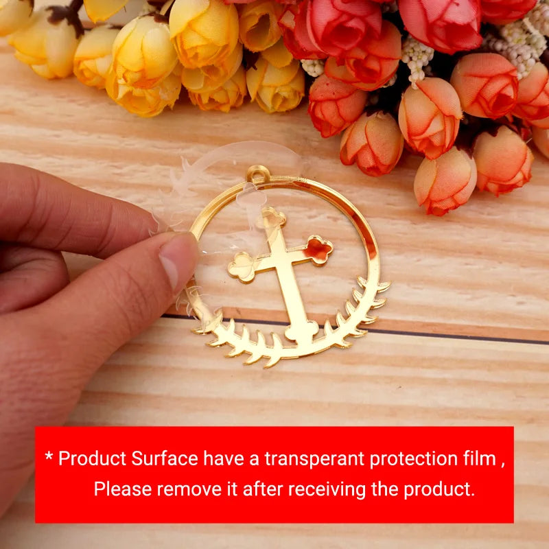 10pcs/Lot Acrylic Mirror Christian Cross Hanging Ornaments Christening & Baptism Wedding Party DIY Gifts Decor
