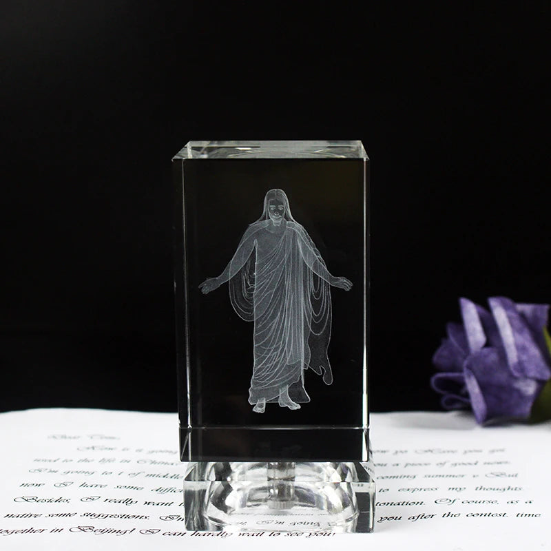 Church Souvenirs Crystal Cube Jesus 3D Quartz Crystals Laser Engraved Jesus Holy Statues Christian Decoration