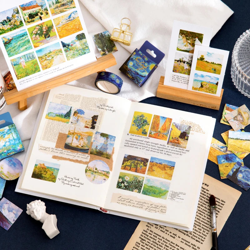 Journamm 45pcs/lot World Famous Paintings Series Mini Box Stickers Scrapbooking Creative Decorative Stationery Sealing Stickers