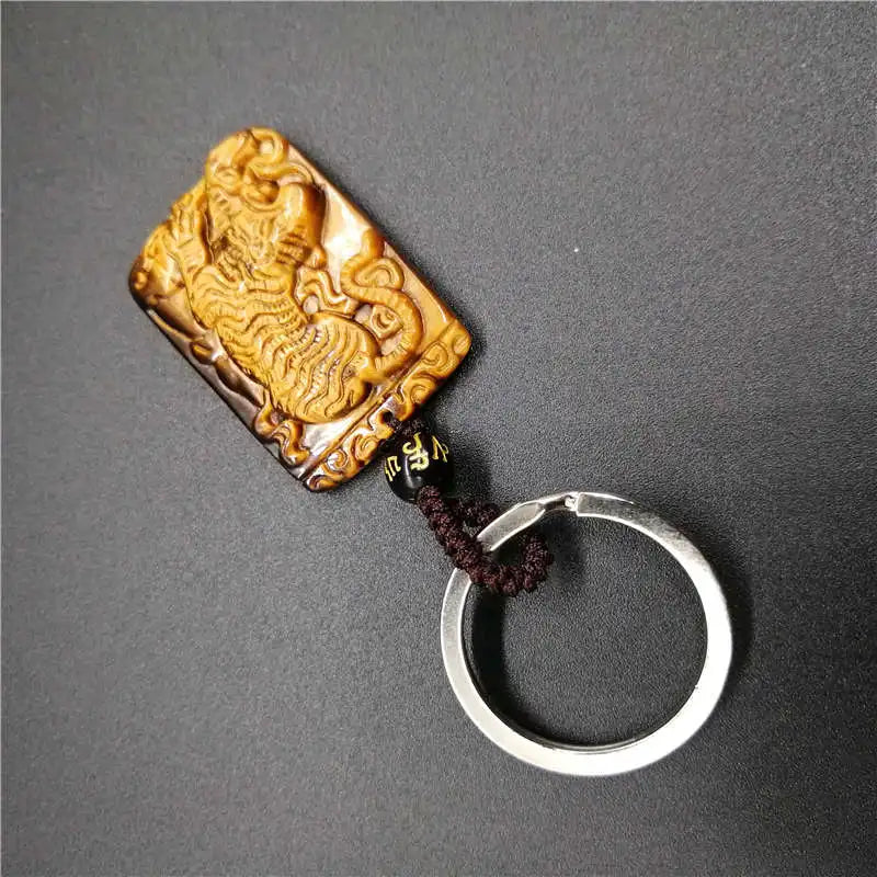 Natural tiger eye pseudocrocidolite tiger KeyChain Men crystal KeyChain lucky accessories transhipped KeyChain