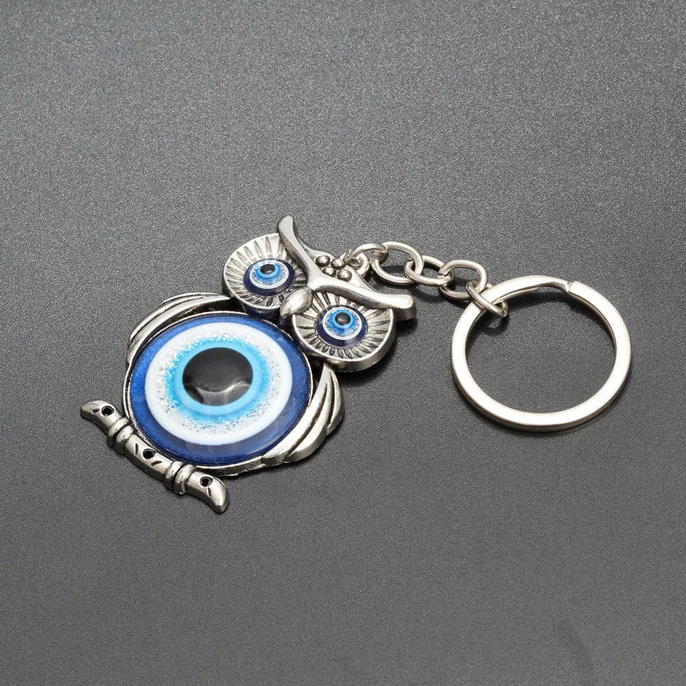 Blue Evil Eye Owl Lucky Charm Car Key Chain Protection Tassel Hanger Crystals Car Key Chain Fashion Jewelry Gift Car Accessories
