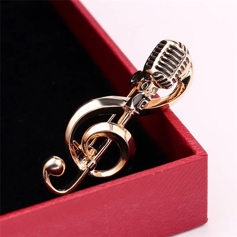 Fashion Microphone Music Note Brooches For Women And Men Gifts Gold Color Lapel Pin Men Backpack Bags Badge Kids Gifts