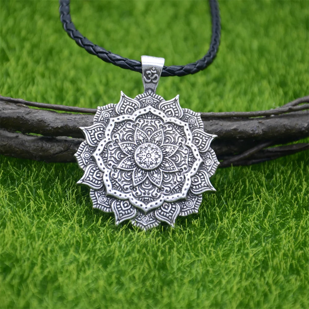 Om Yoga Lotus Flower Pendant Necklace Religious Buddha Mandala Meditation Spiritual Indian Jewelry