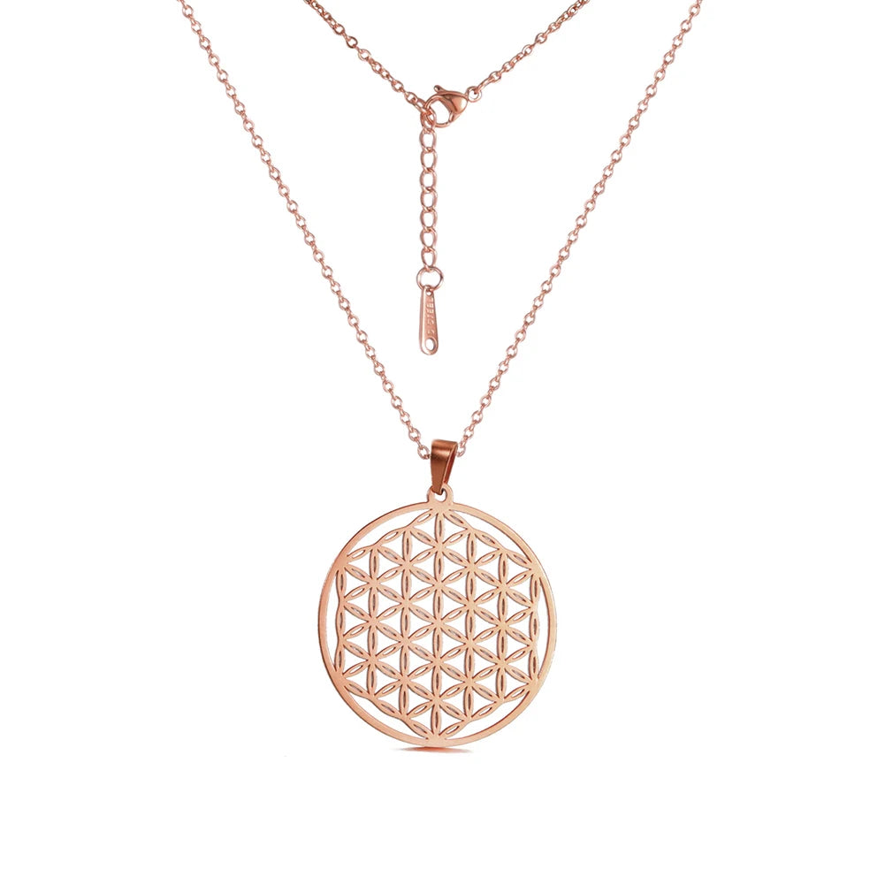 Flower of Life Sacred Geometry Necklace Stainless Steel Mandala Neck Chain Women Men Vintage Universal Spiritual Jewelry