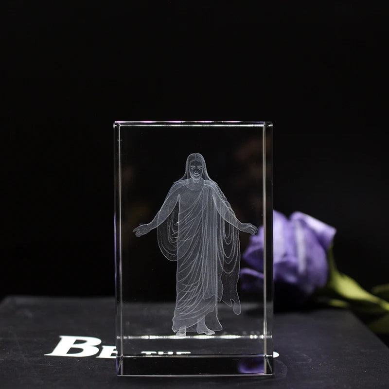 Church Souvenirs Crystal Cube Jesus 3D Quartz Crystals Laser Engraved Jesus Holy Statues Christian Decoration