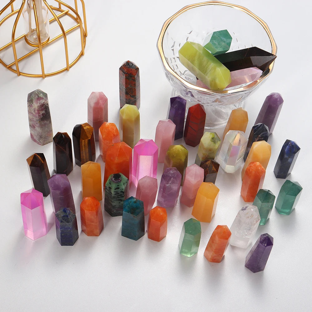 Runyangshi Crystal Point Prism Crafts Natural Stone Quartz Tower 36 Colors Energy Mineral Wand Home Decoration