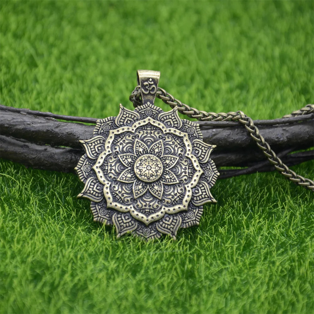 Om Yoga Lotus Flower Pendant Necklace Religious Buddha Mandala Meditation Spiritual Indian Jewelry