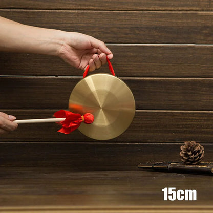Hand Gong with Wooden Stick Traditional Chinese Folk Musical Instrument Toy for Kids Brass Copper Chapel Opera Percussion