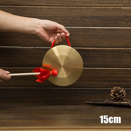 Hand Gong with Wooden Stick Traditional Chinese Folk Musical Instrument Toy for Kids Brass Copper Chapel Opera Percussion