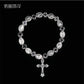 Jesus Cross Rosary Bracelet, Jesus Cross Handmade Bead Chain Rose, Sacred Heart Compassion Rosary Rosary Bracelet Gift