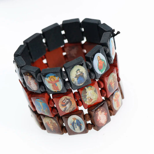1PCS 3colors Saints Religion rosary Wooden Bracelets Fashion Wooden Jesus Bracelet Wooden Rosary Religious Jewelry For Womengifs