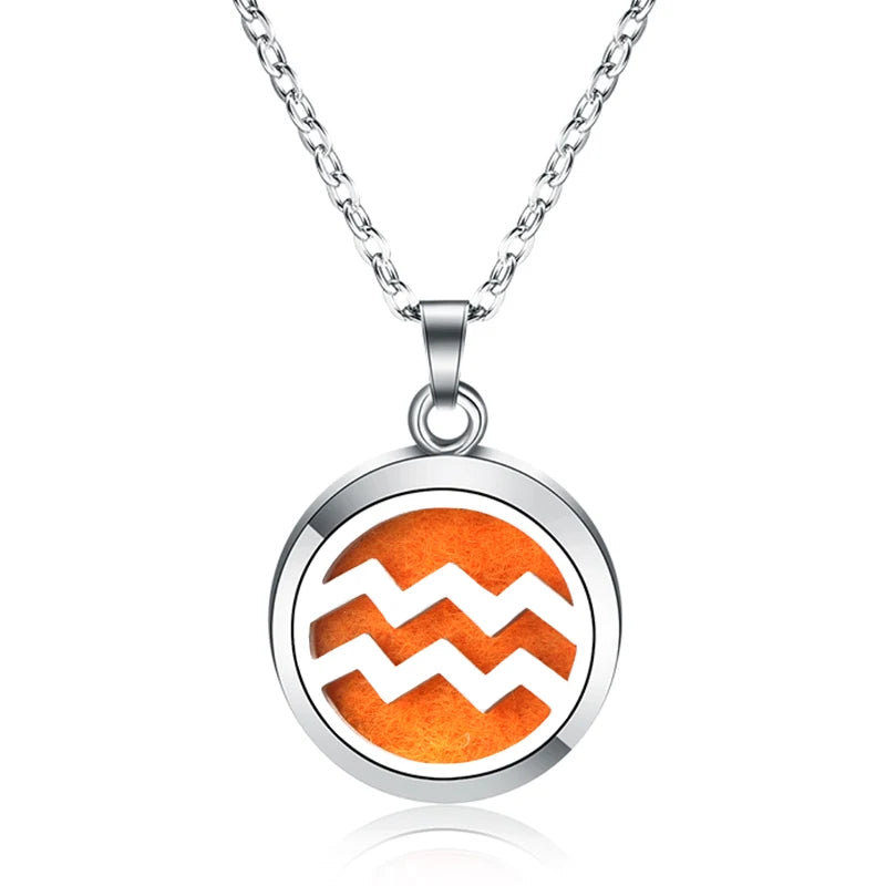 New 12 Constellations Aroma Necklace Stainless Steel Magnetic Pendant Aromatherapy Essential Oil Diffuser Perfume Locket Jewelry