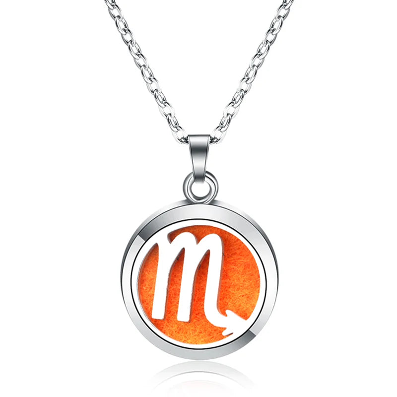 New 12 Constellations Aroma Necklace Stainless Steel Magnetic Pendant Aromatherapy Essential Oil Diffuser Perfume Locket Jewelry