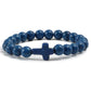 Charm Natural Stone Bracelet Cross Black Lava Matte Beaded Bracelets Handmade Men Women Prayer Fitness Chain Couple Jewelry Gift